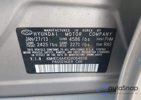 2013 Hyundai Sonata Hybrid z USA, uszkodzony, nr VIN KMHEC4A4XDA064838